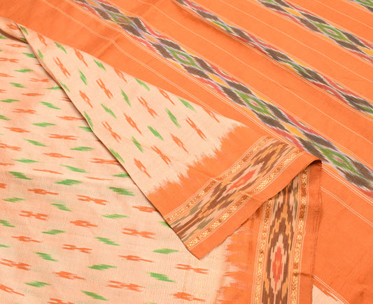 Sushila Vintage Peach Saree Handloom Pure Silk Sambalpuri Ikat Sari Soft Fabric
