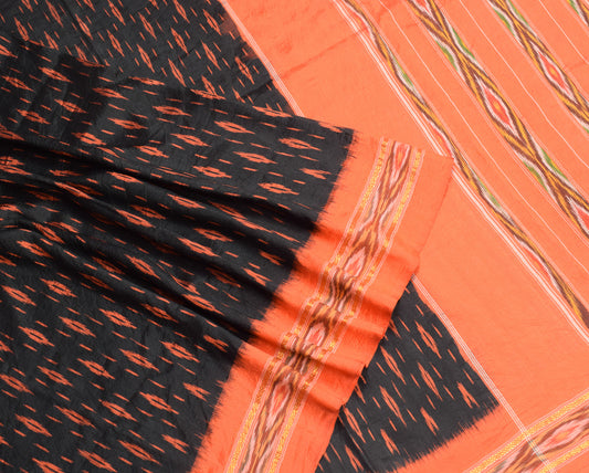 Sushila Vintage Black Saree Handloom Pure Silk Sambalpuri Ikat Sari Soft Fabric