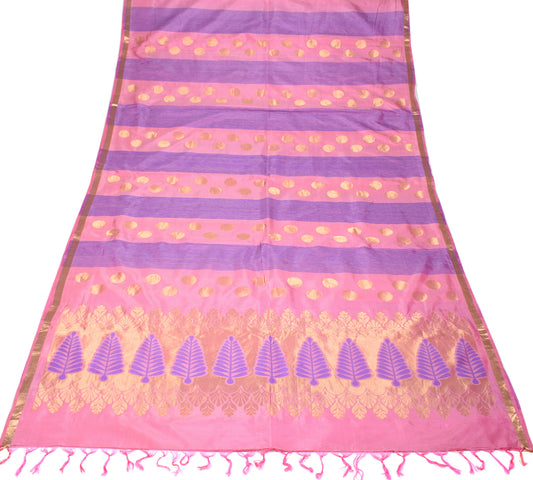 Sushila Vintage Pure Silk Saree Pink Purple Handloom Zari Brocade Sari Craft Fabric