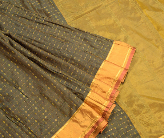 Sushila Vintage Green Dual Toned Saree Art Silk Handloom Soft Sari Craft Fabric
