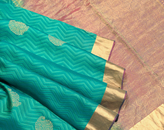 Sushila Vintage Teal Green Saree Pure Silk Woven Zari Brocade Sari Craft Fabric