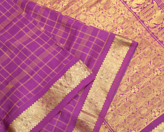 Sushila Vintage Kanjivaram Purple Saree Pure Silk Gold Zari Brocade HEAVY Sari Fabric
