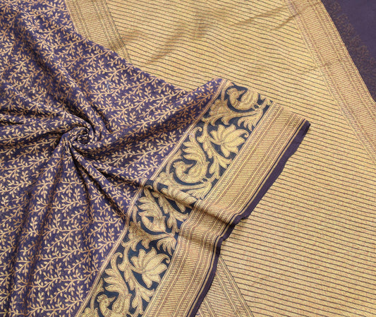 Sushila Vintage Blue Banarasi Saree All Over Zari Woven Pure Georgette Handloom Sari Fabric