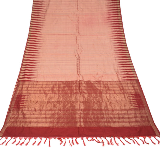 Sushila Vintage Pure Kanchi Silk Saree Woven Zari Brocade Beige Brown Sari Fabric