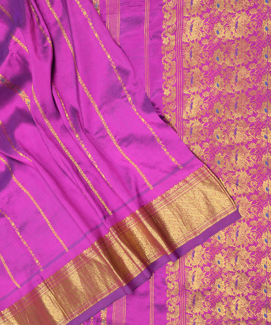 Sushila Vintage Pure Kanjivaram Silk Saree Purple Gold Zari Brocade Sari Fabric