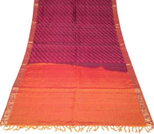 Sushila Vintage Pure Kanchipurm Silk Saree Woven Brocade Pink Dual Tone Sari Fabric