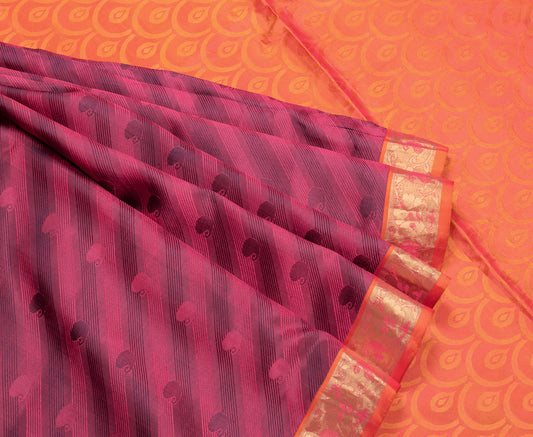 Sushila Vintage Pure Kanchipurm Silk Saree Woven Brocade Pink Dual Tone Sari Fabric