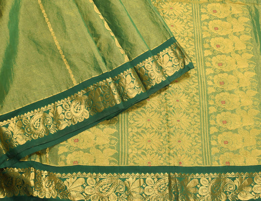 Sushila Vintage Pure Tissue HEAVY Saree Kanjivaram Zari Brocade Green Sari Fabric