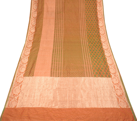 Sushila Vintage Rust Pure Silk Saree Zari Brocade Peacock Premium Sari Fabric