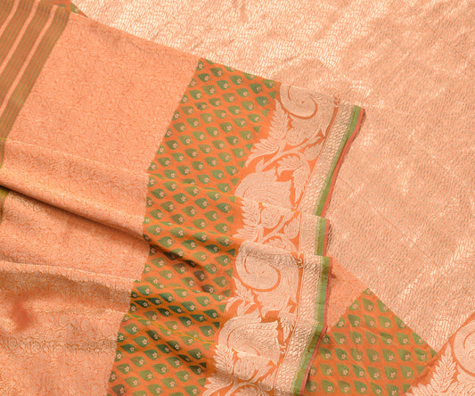 Sushila Vintage Rust Pure Silk Saree Zari Brocade Peacock Premium Sari Fabric