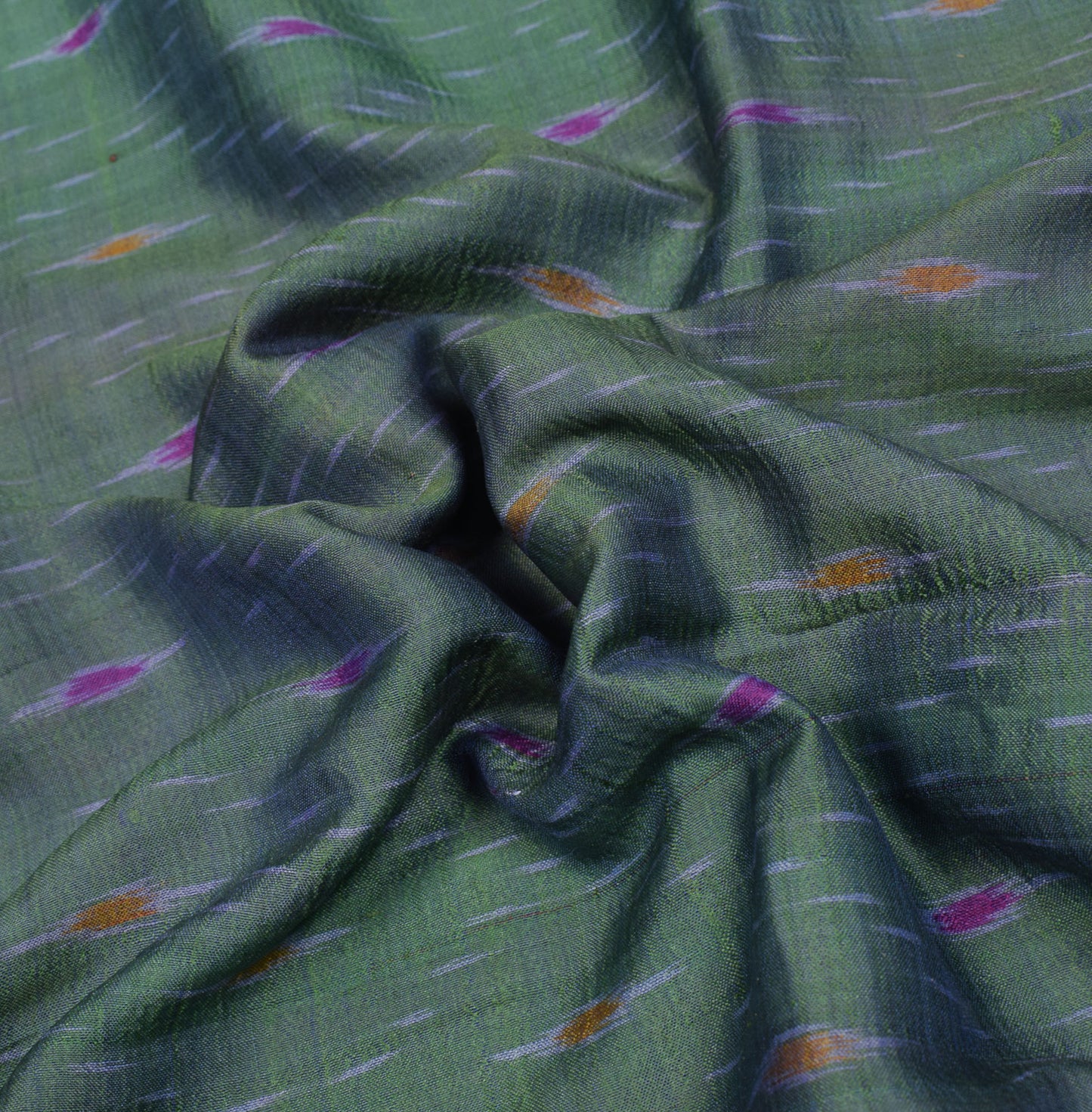 Sushila Vintage Pochampally Ikat Saree handloom Pure Silk Green Sari Craft Fabric