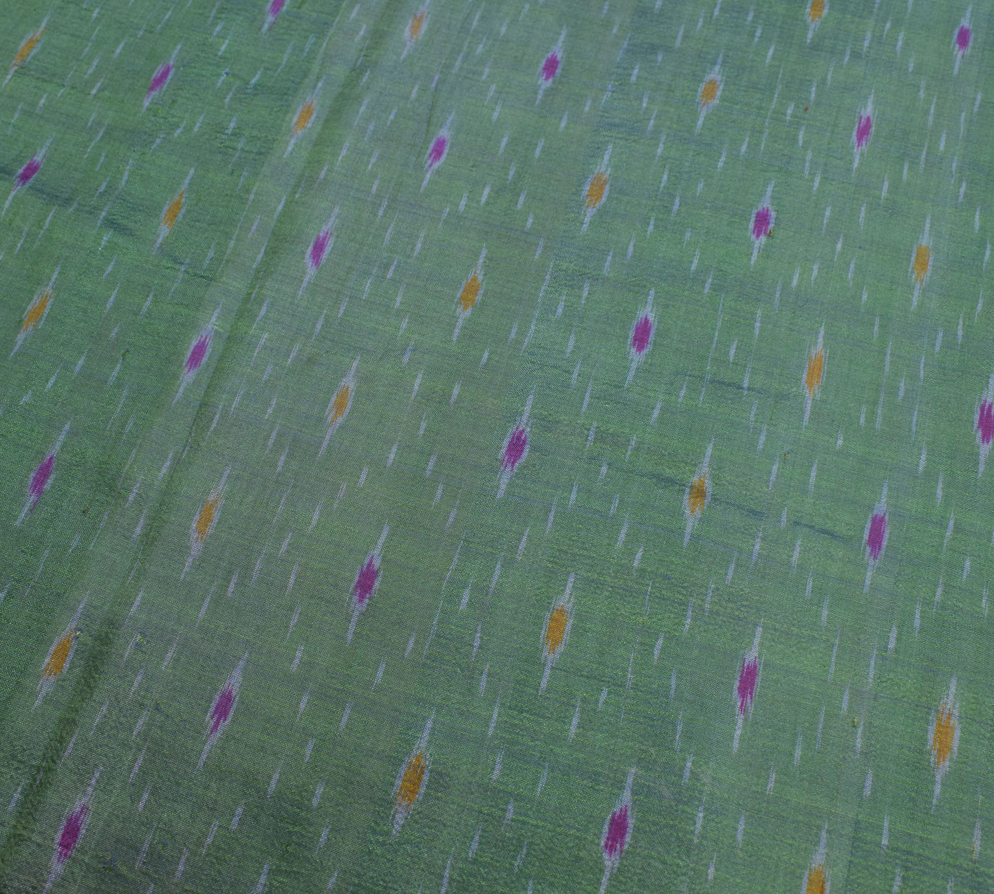 Sushila Vintage Pochampally Ikat Saree handloom Pure Silk Green Sari Craft Fabric