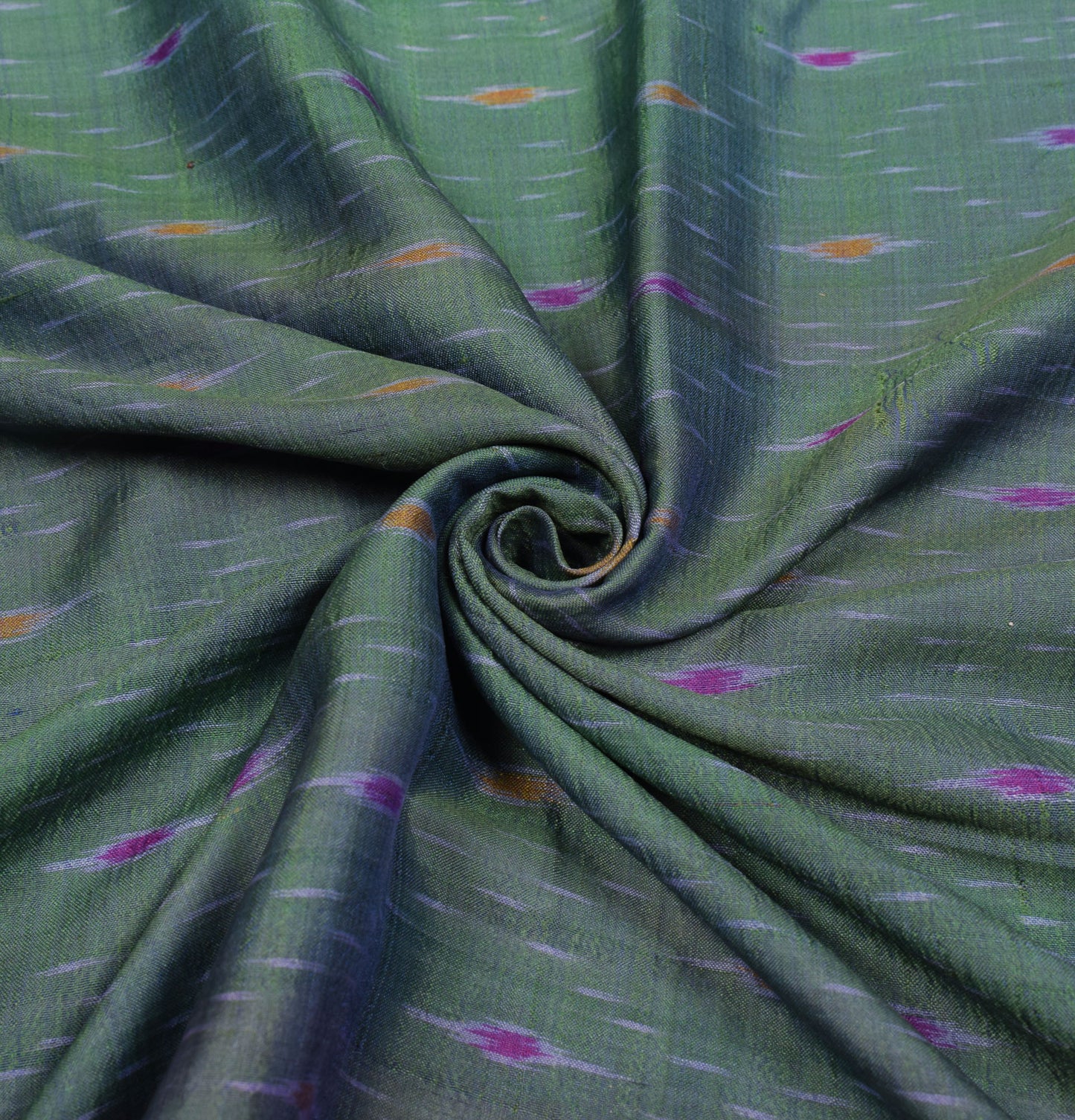 Sushila Vintage Pochampally Ikat Saree handloom Pure Silk Green Sari Craft Fabric