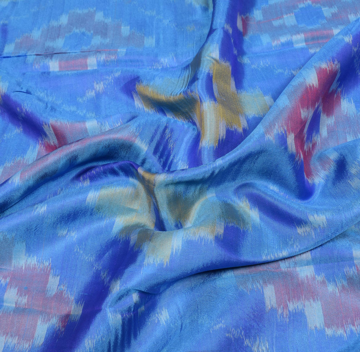 Sushila Vintage Pochampally Ikat Saree Geometrical Art Silk Pink Blue Sari Fabric