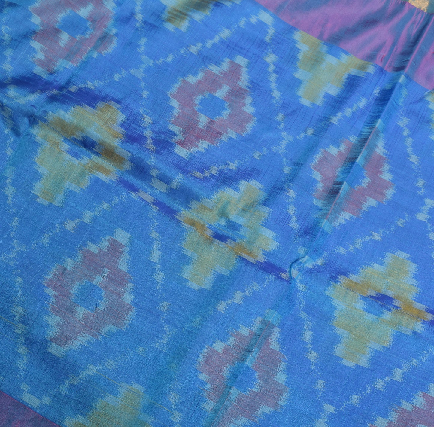 Sushila Vintage Pochampally Ikat Saree Geometrical Art Silk Pink Blue Sari Fabric