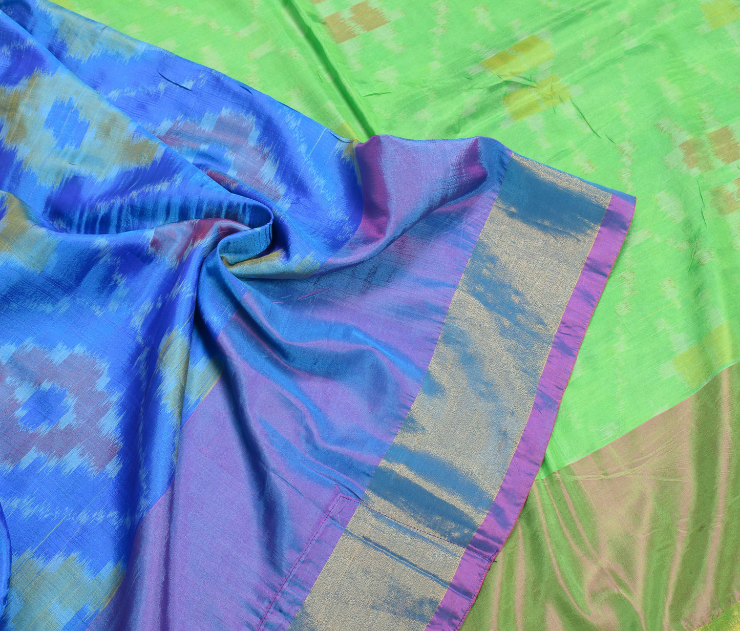 Sushila Vintage Pochampally Ikat Saree Geometrical Art Silk Pink Blue Sari Fabric