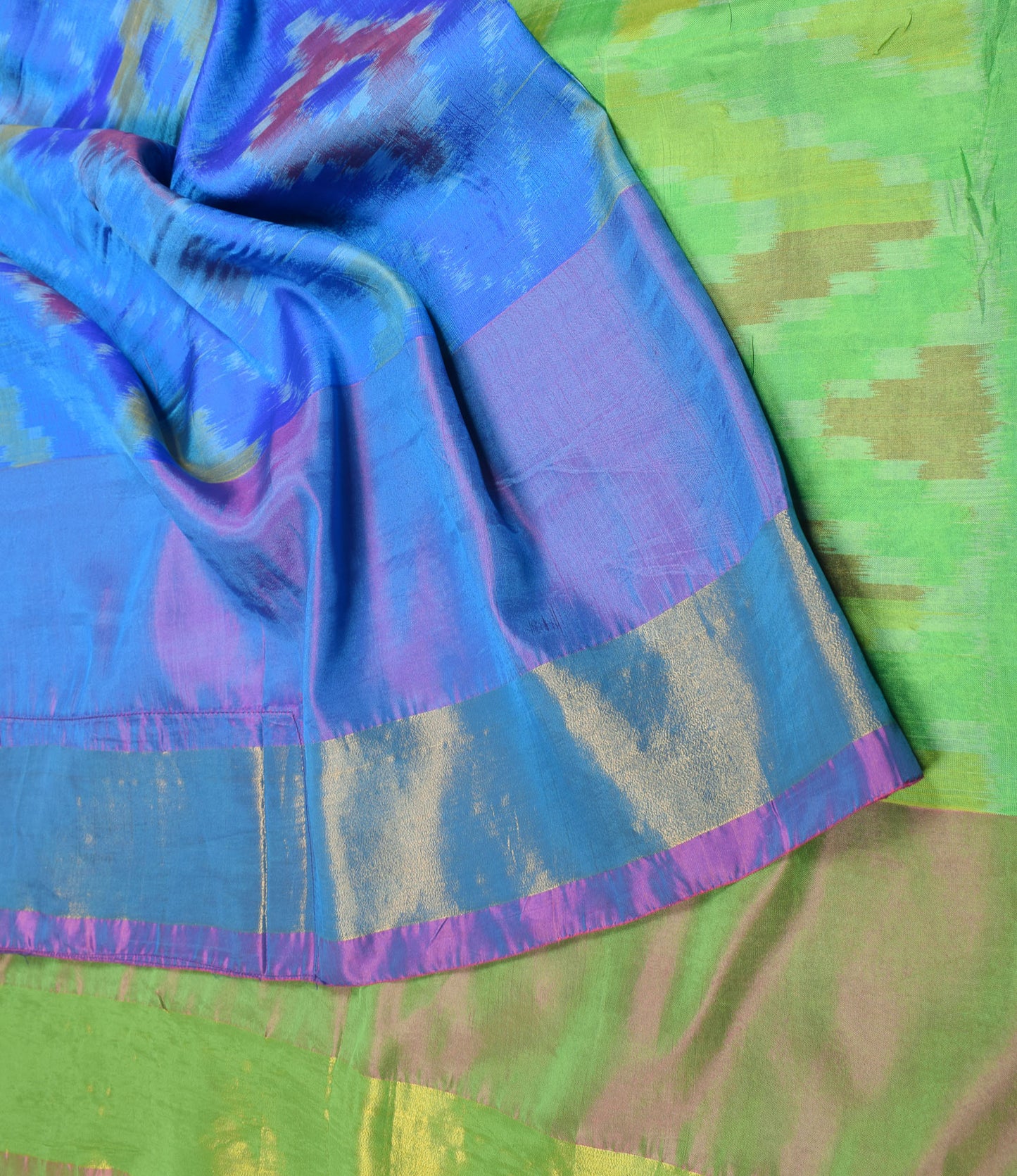 Sushila Vintage Pochampally Ikat Saree Geometrical Art Silk Pink Blue Sari Fabric