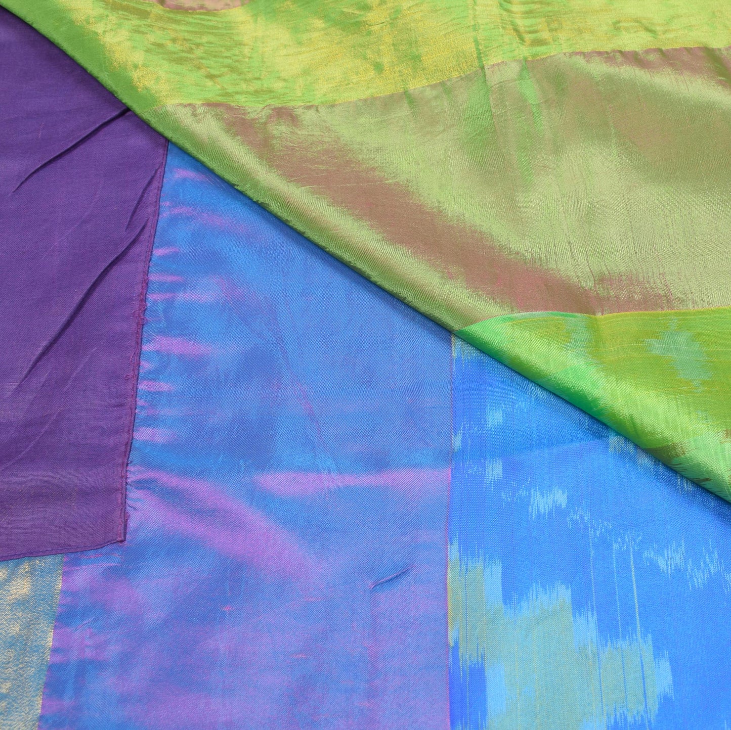 Sushila Vintage Pochampally Ikat Saree Geometrical Art Silk Pink Blue Sari Fabric