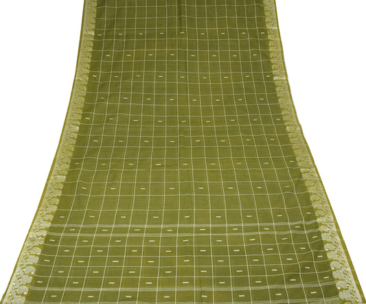 Sushila Vintage Bengal Tant Woven Saree Green Pure Cotton Sari Craft Fabric