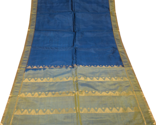 Sushila Vintage Deep Teal Blue Saree Pure South Silk Zari Brocade Sari Craft Fabric