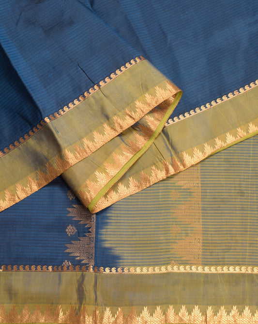 Sushila Vintage Deep Teal Blue Saree Pure South Silk Zari Brocade Sari Craft Fabric