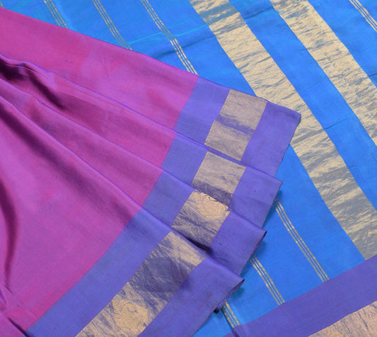 Sushila Vintage Magenta Saree Pure Silk Zari Woven Soft Sari Craft Fabric