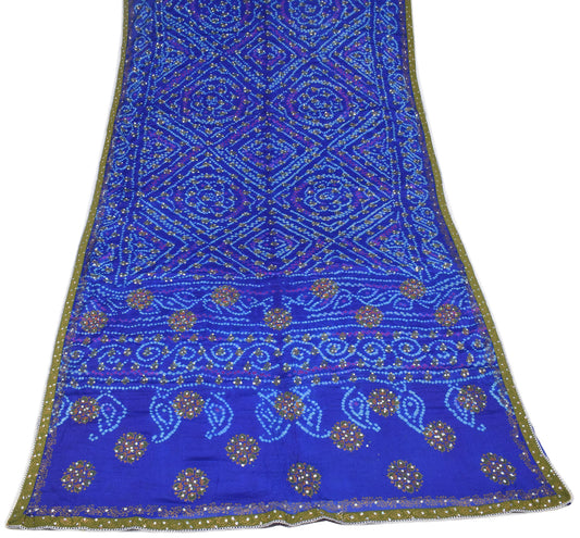 Sushila Vintage Royal Blue Saree Pure Georgette Bandhani Printed Soft Sari Craft Fabric