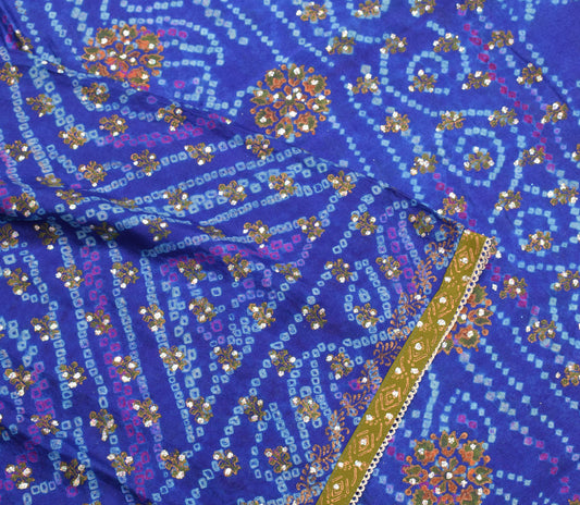 Sushila Vintage Royal Blue Saree Pure Georgette Bandhani Printed Soft Sari Craft Fabric