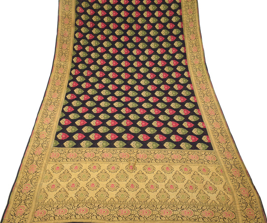 Sushila Vintage Pure Banarasi Georgette Saree All Over Woven HEAVY Black Sari Fabric