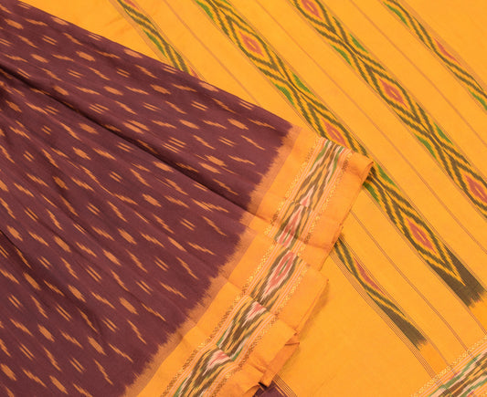 Sushila Vintage Maroon & Yellow Saree Hand Woven Ikat Pure Silk Soft Sari Fabric