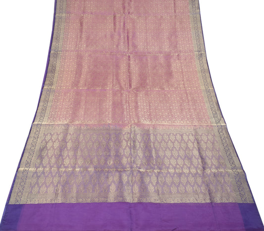 Sushila Vintage Pink Brocade Saree Pure Organza Silk HEAVY Zari Sari Floral Fabric