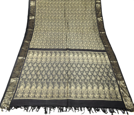 Sushila Vintage Black Banarasi Style Saree Pure silk Zari Brocade HEAVY Sari Fabric