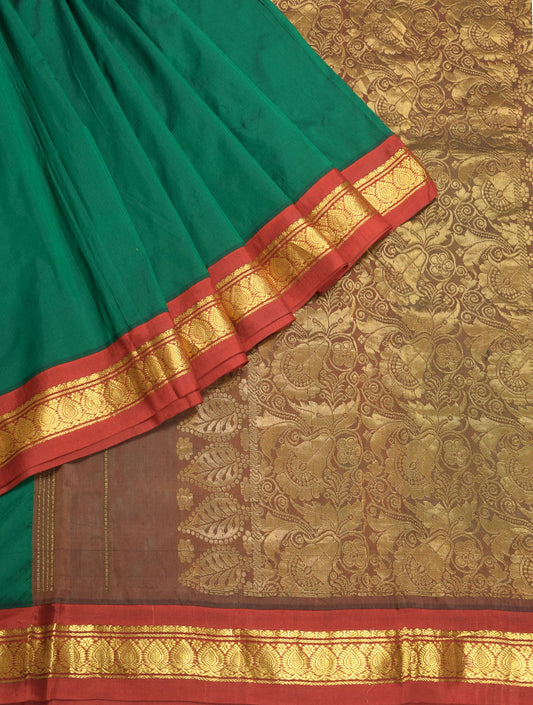 Sushila Vintage Green Kanchipuram Saree Art Silk Red Border Pallu Sari Craft Fabric