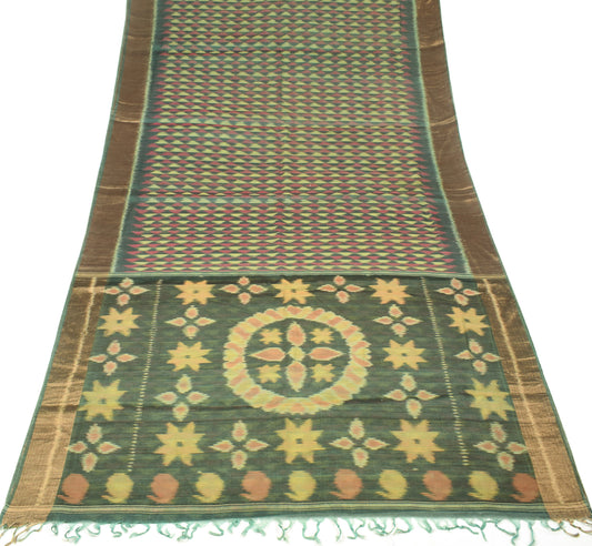 Sushila Vintage Multi-Color Saree Pochampally IKat Pure Cotton Silk Saree Sari Fabric