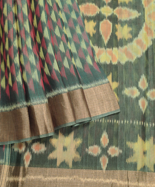 Sushila Vintage Multi-Color Saree Pochampally IKat Pure Cotton Silk Saree Sari Fabric