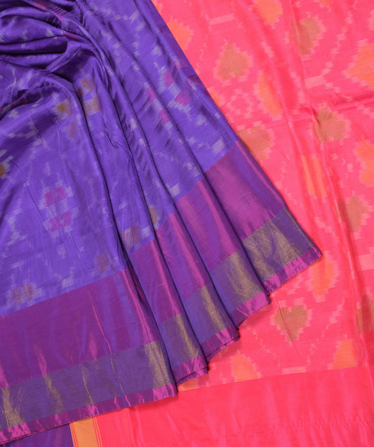 Sushila Vintage Purple Pochampally Saree Hand Woven Ikat Art Silk Sari 6YD Fabric