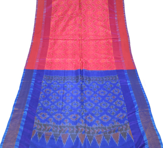 Sushila Vintage Magenta Blue Saree Art Silk Ikat Pochampally Sari Craft Fabric