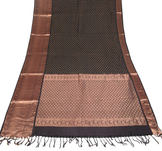 Sushila Vintage Black Copper Saree Pure Silk Kanjivaram HEAVY Sari Fabric