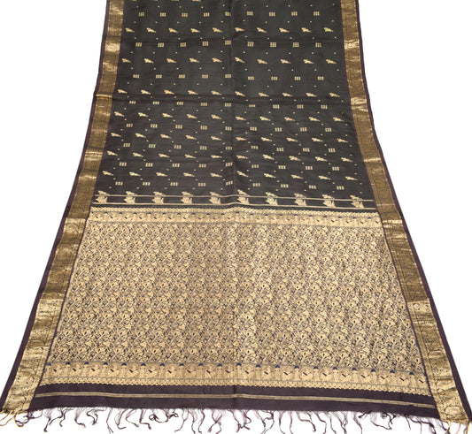 Sushila Vintage Dark Green Kanjivaram Saree Gold Zari Brocade HEAVY Sari Fabric
