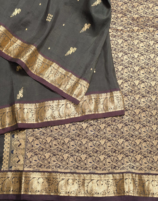 Sushila Vintage Dark Green Kanjivaram Saree Gold Zari Brocade HEAVY Sari Fabric