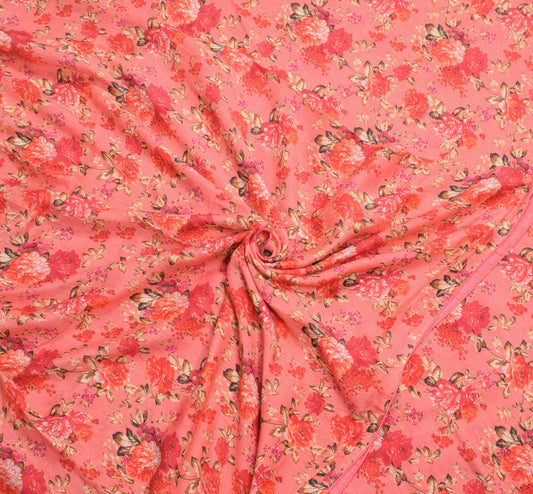 Sushila Vintage Floral Pink Saree Pure Cotton Silk Digital Printed Sari Craft Fabric