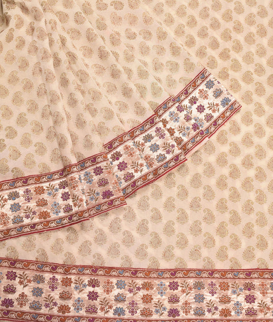 Sushila Vintage Pure Banarasi Georgette Saree Woven Beige HEAVY Sari