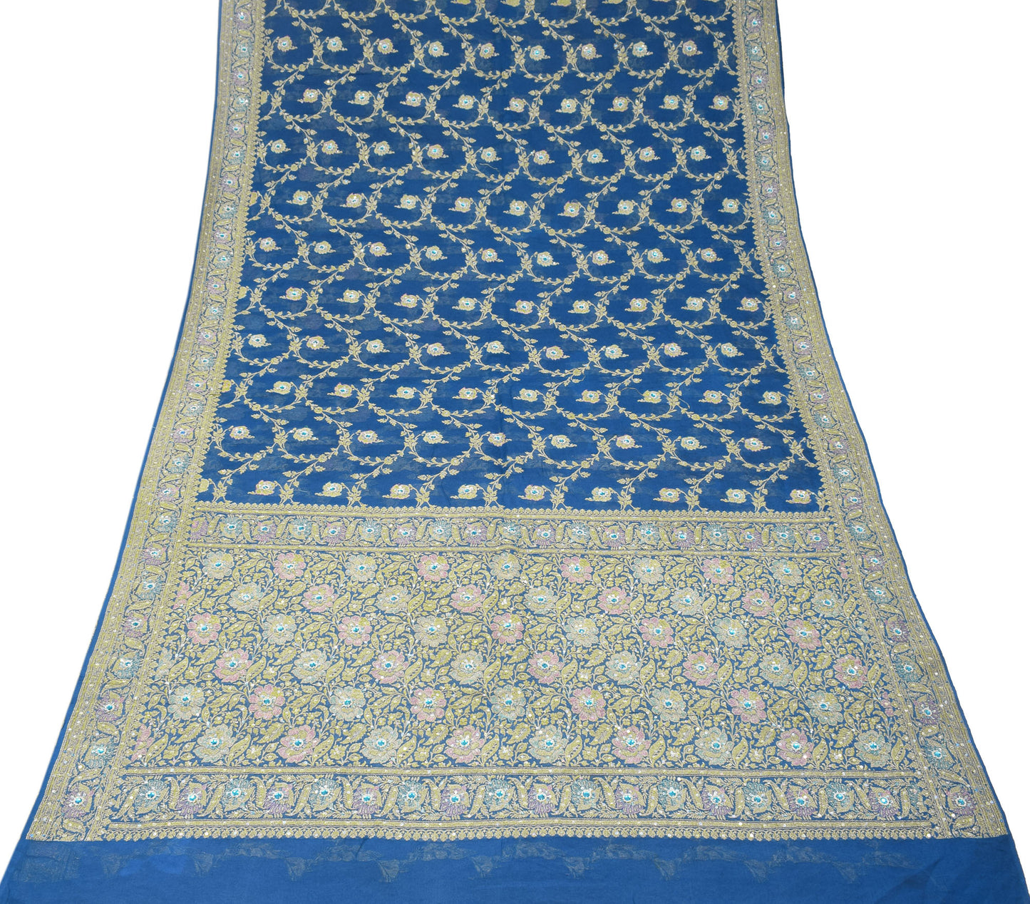 Sushila Vintage Turquoise Saree Pure Banarasi Georgette Brocade HEAVY Sari