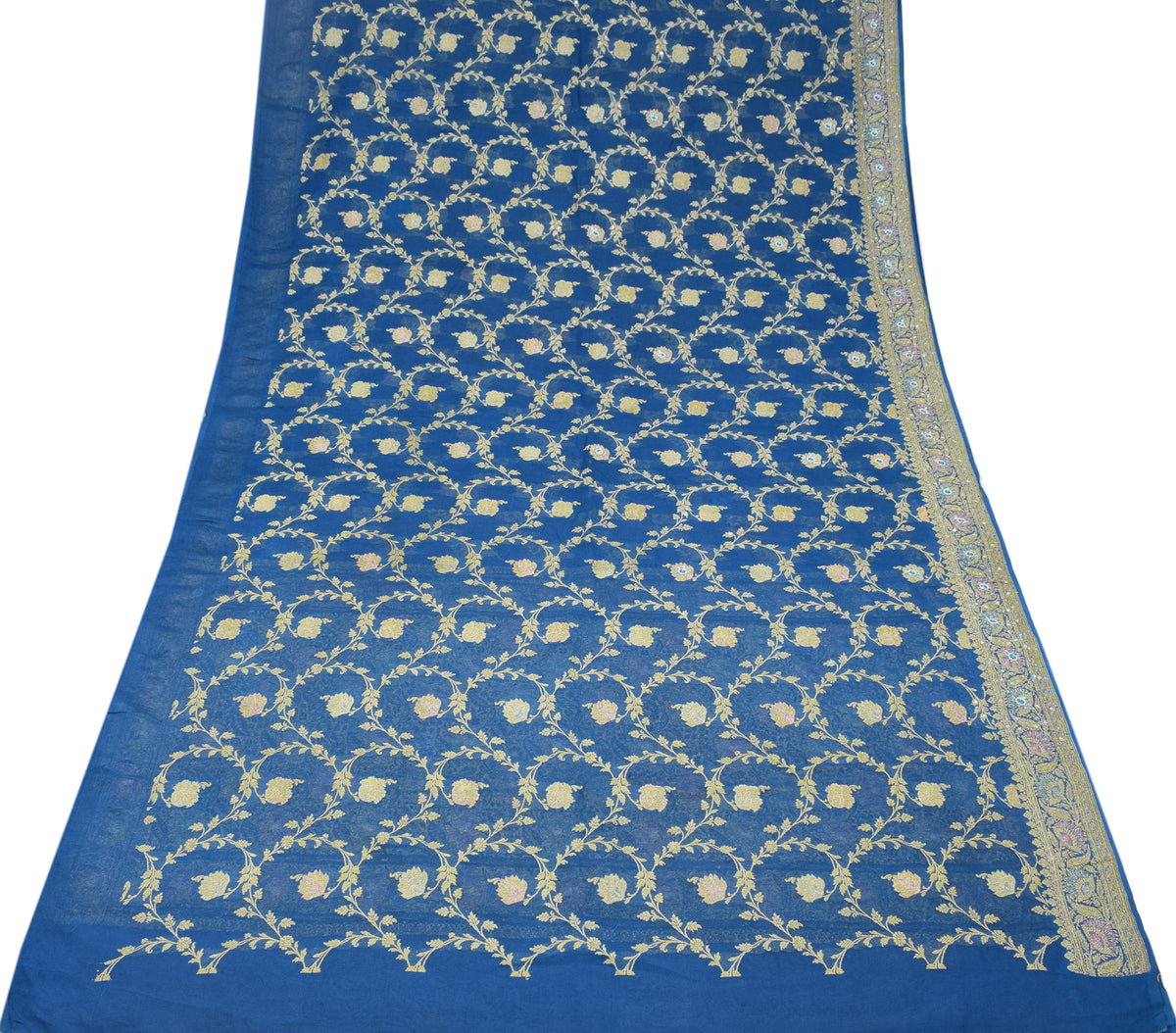 Sushila Vintage Turquoise Saree Pure Banarasi Georgette Brocade HEAVY Sari