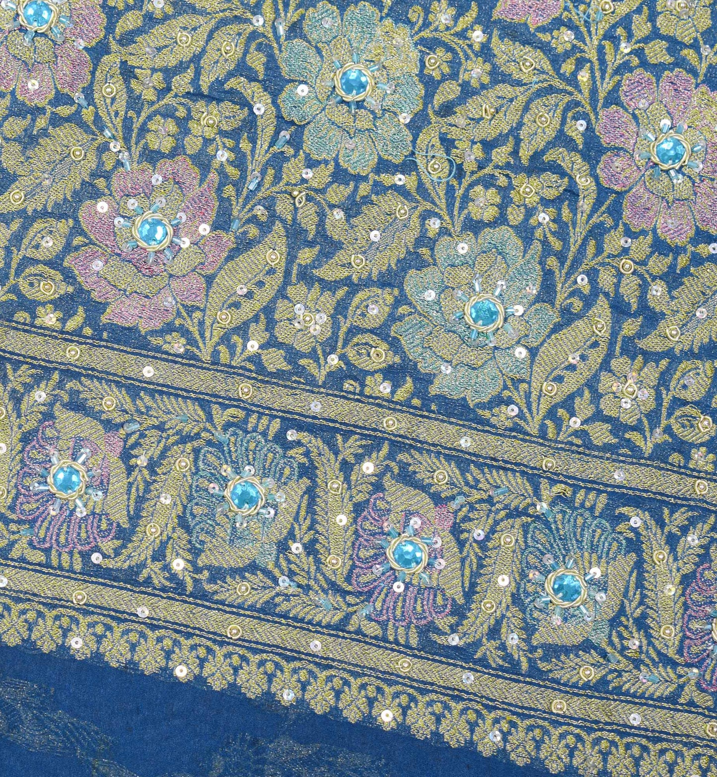 Sushila Vintage Turquoise Saree Pure Banarasi Georgette Brocade HEAVY Sari