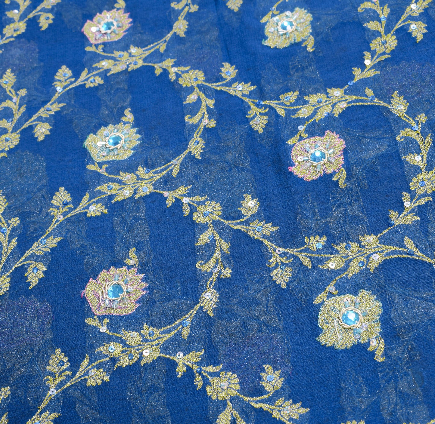 Sushila Vintage Turquoise Saree Pure Banarasi Georgette Brocade HEAVY Sari