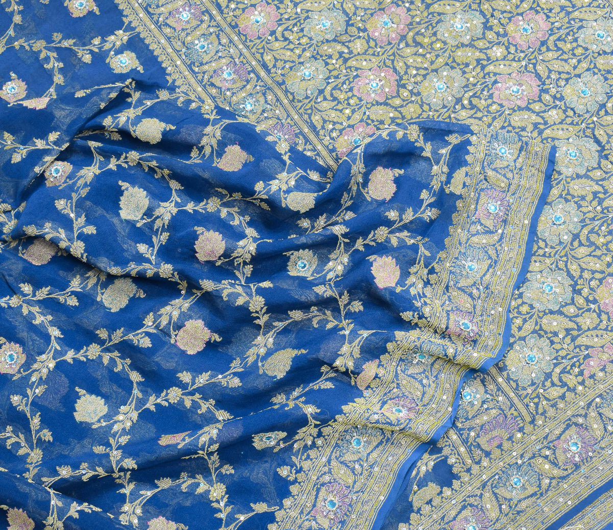 Sushila Vintage Turquoise Saree Pure Banarasi Georgette Brocade HEAVY Sari