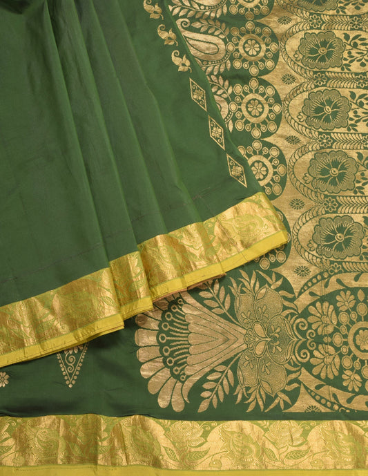 Sushila Vintage Green Dual Toned Saree Art Silk Brocade Sari Craft Fabric