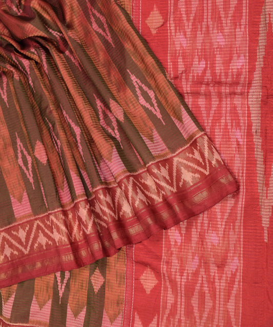 Sushila Vintage Pure Silk Saree Hand Woven Ikat Multi-Color Sari Craft Fabric