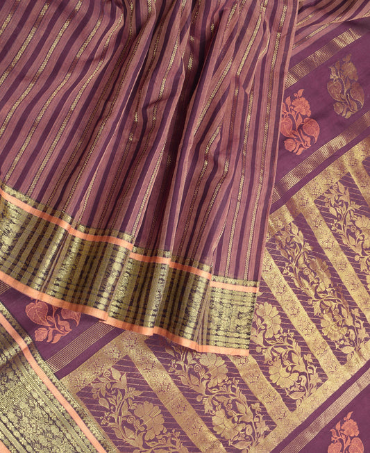 Sushila Vintage Woven Wine  Saree Pure Cotton Floral Zari Sari Craft Fabric